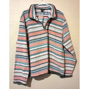 Bit & Bridle Women’s Pink Long Sleeve 1/4 Zip Stripe Pullover Sweater Size 3X